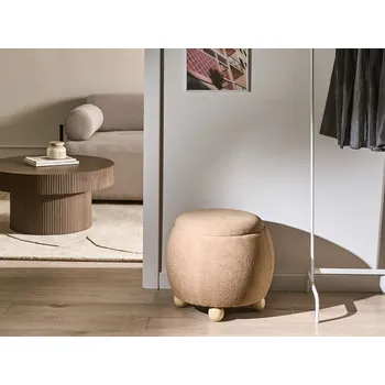 Taburet Puf světle hnědé buklé plyš čalounění s úložným prostorem doplňek obývací pokoj ložnice Beliani