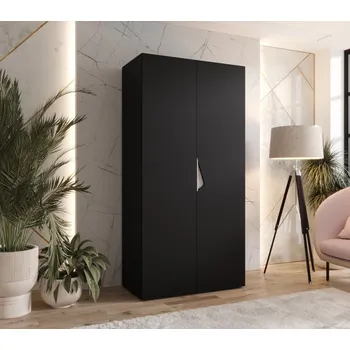 Šatní skříň Úzká šatní skříň 100 cm AMARIS 1 - černá / kašmírový úchyt