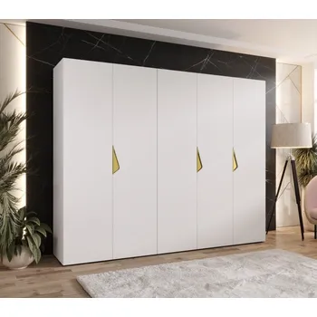 Šatní skříň Široká šatní skříň 250 cm AMARIS 1 - bílá / zlaté úchyty