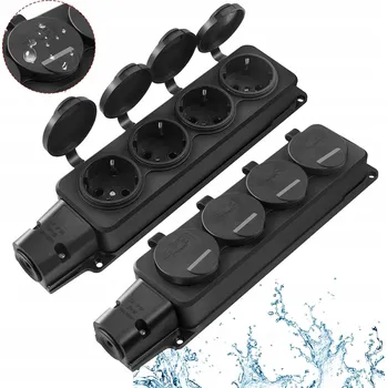 Elektrická zásuvka Venkovní vodotěsná zásuvka 4-zásuvková s víkem 2ks IP54 16A