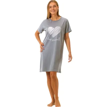 Body Bavlněná dámské noční košile - krátký rukáv Love 6801 M šedá