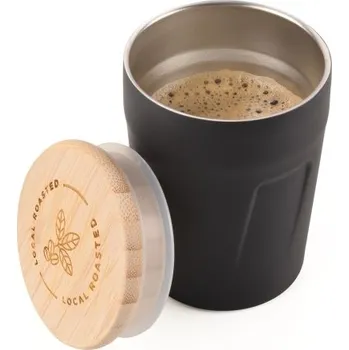 Termohrnek Troika Termohrnek na teplé nápoje Bamboo Espresso Doppio Troika, černý s druhým víčkem
