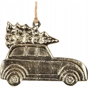 Vánoční dekorace VÁNOČNÍ KOULE ZÁVĚS ZLATÁ KOVOVÁ VÁNOČNÍ NA STROMEČEK AUTO STROMEK 10 cm