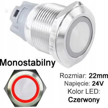 vypínač Antivandalový spínač monostabilní zvonkový 22mm, 24V, LED červená