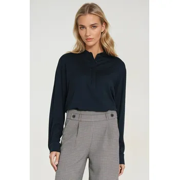 Dámská halenka Viskózová dámská halenka se stojáčkem B194 Barva: Tmavě Modrá, Velikost: S