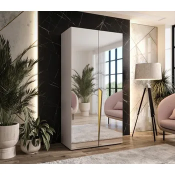 Šatní skříň Zrcadlová šatní skříň 100 cm SORAYA 3 - kašmír / zlatý úchyt