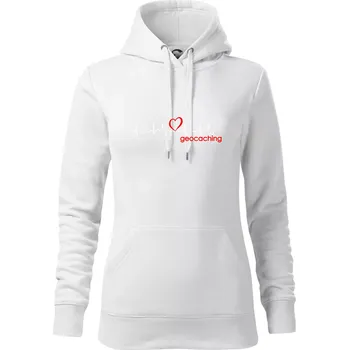 Dámská mikina Moje srdce bije pro Geocaching -text - Mikina dámská Cape s kapucí - XS ( Bílá )