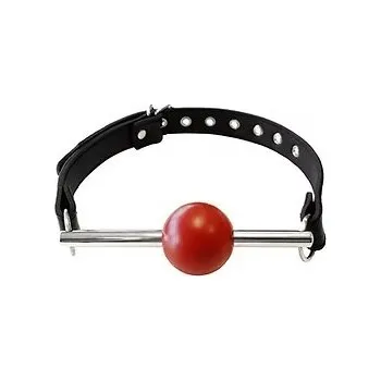ROUGE Leather Ball Gag with Removable Rubber Red Ball with Stainless Steel Rod BLACK/RED