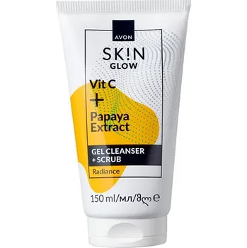 Čistící gel Avon Skin Glow rozjasňující čisticí gel na obličej a peeling 2v1, 150 ml