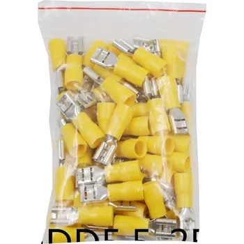 Síťový kabel Faston-zdířka 6,3mm žlutá pro kabel 4-6mm2, balení 100ks