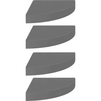 police Rohové nástěnné police, 4 ks, lesklé, šedé, 25x25x3,8 cm, MDF