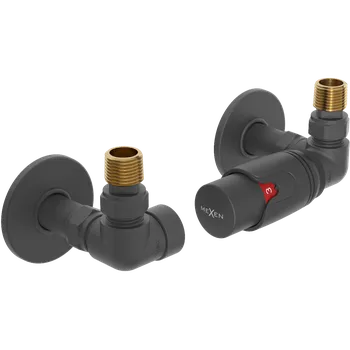 Vodovodní baterie Mexen G00, axiální ventil G1/2" s kulatými krytkami a termostatickou hlavicí M30x1,5 mm, antracitová, W903-900-904-66