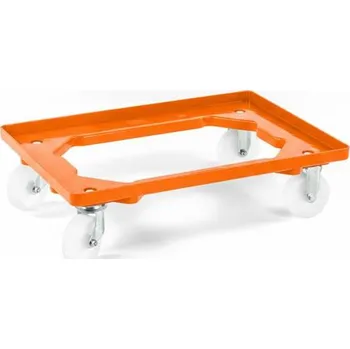 Plošinový vozík Podvozek pod EURO přepravky 600 x 400 mm, otevřený, 2 otočná a 2 pevná kola z plastu, barva oranžová
