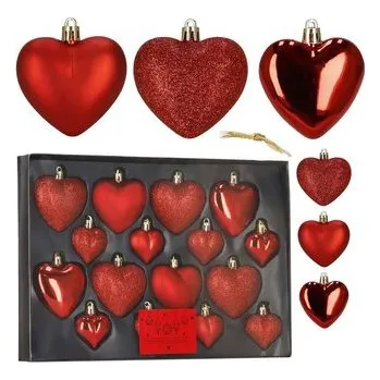 Srdíčka červená sada 16ks, vánoční ozdoby