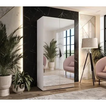 Šatní skříň Úzká zrcadlová skříň 100 cm AMARIS 3 - bílá / černý úchyt