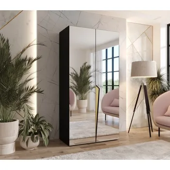 Šatní skříň Zrcadlová šatní skříň 100 cm SORAYA 3 - černá / zlatý úchyt