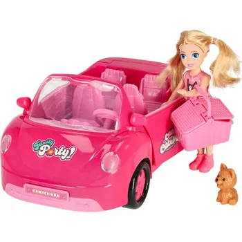 Doplněk pro panenku Růžový kabriolet pro panenky – sada 4 kusy pro zábavnou hru