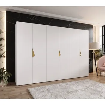 Šatní skříň Velká šatní skříň 300 cm AMARIS 1 - bílá / zlaté úchyty