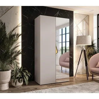 Šatní skříň Úzká šatní skříň 100 cm AMARIS 2 se zrcadlem - kašmír / zlatý úchyt