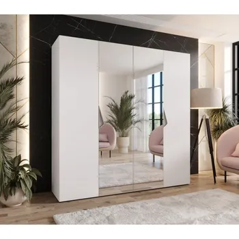 Šatní skříň Čtyřdveřová zrcadlová skříň 200 cm AMARIS 2 - bílá / kašmírové úchyty