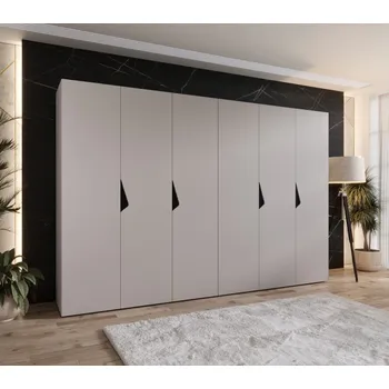 Šatní skříň Elegantní šatní skříň 300 cm AMARIS 1 - kašmír / černé úchyty
