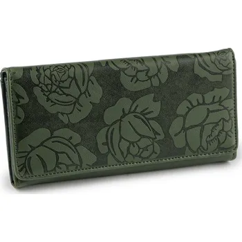 Dámská peněženka s květy 9x18,5 cm, střední, 3 zelená tmavá