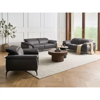 Sedací souprava Sedací souprava 2 pohovky 1 křeslo černá z umělé ekokůže manuálně nastavitelná opěrka hlavy kovové nohy obývací pokoj moderní Beliani