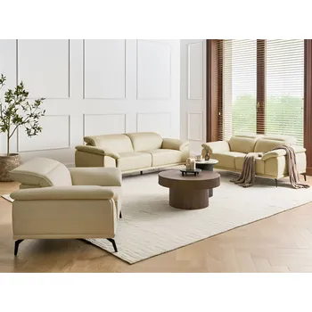 Sedací souprava Sedací souprava 2 pohovky 1 křeslo béžová z umělé ekokůže manuálně nastavitelná opěrka hlavy kovové nohy obývací pokoj moderní Beliani