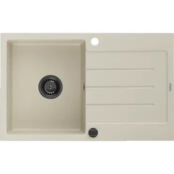 Granitový dřez Mexen Bruno, granitový dřez 795x495x200 mm, 1-komorový, béžová s černým sifonem, 6513791010-69-B