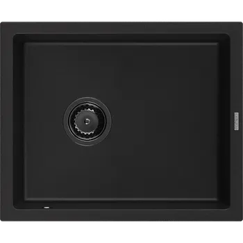 Granitový dřez Mexen Pedro, granitový dřez 560x460x200 mm, 1-komorový, černá s černým sifonem, 6508561000-77-B