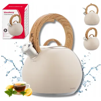 Varná konvice Konvice Klausberg KB-7956 3L indukční nerezová ocel píšťalka béžová dřevo