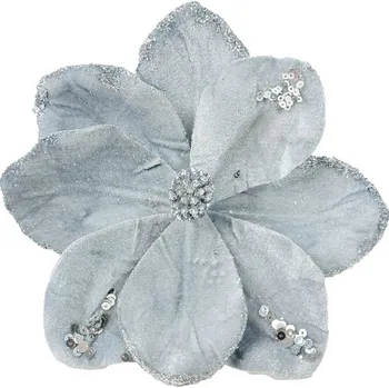 Vánoční dekorace STŘÍBRNÁ MAGNOLIE NA VÁNOČNÍ STROMEK Světle šedé magnólie, vánoční ozdoby, květy
