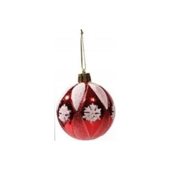 Vánoční dekorace Vánoční Baňky 6cm ČERVENO-bílé sněhové vločky 6 Ks | XVA-108