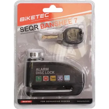 Motozámek BIKETEC SEQR ZÁMEK BRZDOVÉHO KOTOUČE S ALARMEM SCREAMER 100DB, PIN/PIN 6MM, VELIKOST: 94MM X 58MM, 3 KLÍČE