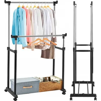 Věšák VOLNĚ STOJÍCÍ PODLAHOVÝ VĚŠÁK DVOJITÝ S POLICÍ NA BOTY