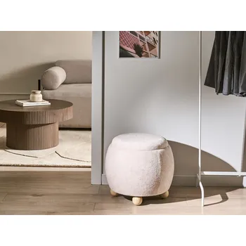 Taburet Puf světle béžové buklé plyš čalounění s úložným prostorem doplňek obývací pokoj ložnice Beliani