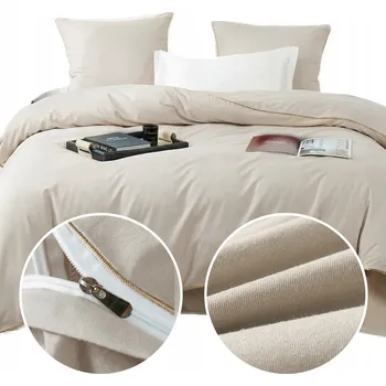 Povlečení POVLEČENÍ BAVLNA SATÉN 140x200 CM + 1 POVLEČENÍ NA POLŠTÁŘ S OZDOBNOU LIŠTOU, SVĚTLE BÉŽOVÁ SADA