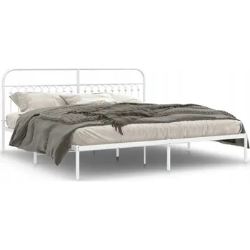Postel Bílý rám postele z oceli 207 x 198 x 100 cm s prostorem pod postelí