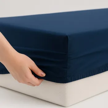 Prostěradlo Prostěradlo s gumou 90x200 + 25cm 100% Bavlna Saténové Tmavě modré MrTowel