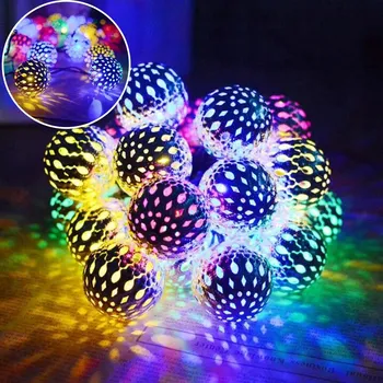 Vánoční dekorace LAMPKI SOLARNE OGRODOWE GIRLANDA 50 LED MAROCKÉ KOULE ŘETĚZ 7M