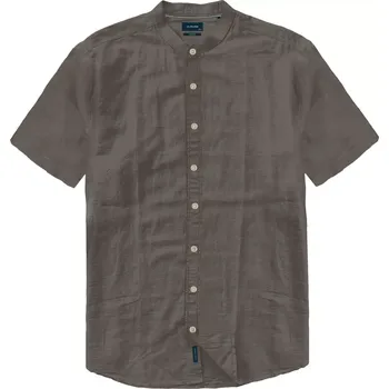 Pánská košile Pánská velká plátěná košile s krátkým rukávem bez límečku GS-5082 tmavě šedá (4XL)