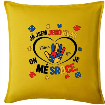 Polštář Jsem jeho hlas - Ruka v srdci - Polštář 50x50 - 50x50 - Pouze potah ( Žlutá )