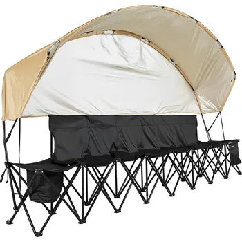 Zahrada Vevor Skládací lavička 6-místná s kapsami, držáky a stříškou, černá