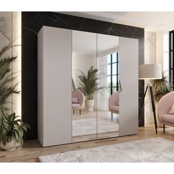 Šatní skříň Čtyřdveřová zrcadlová skříň 200 cm AMARIS 2 - kašmír / kašmírové úchyty