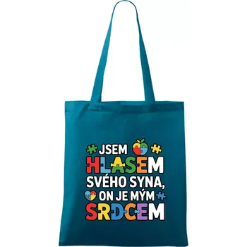 Autismus - Jsem hlasem svého syna, on je mým srdcem - Taška bavlněná - 42 x 38 cm ( Petrolejová )