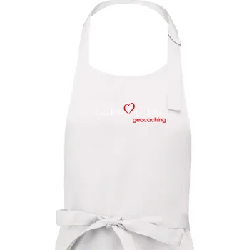 Kuchyňská zástěra Moje srdce bije pro Geocaching -text - Pánská zástěra na vaření - Univerzální velikost ( Bílá )