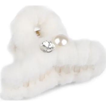 Skřipec do vlasů kožešinový s perlou a broušeným kamenem Varianta: Pouze prodejny, Balení: 1 ks