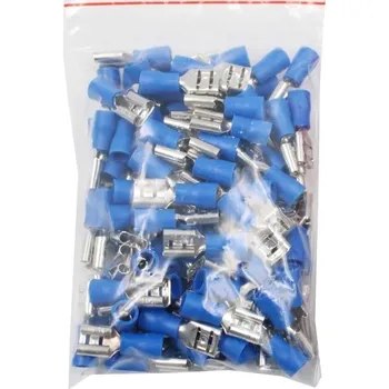 Síťový kabel Faston-zdířka 6,3mm modrá pro kabel 1,5-2,5mm2, balení 100ks