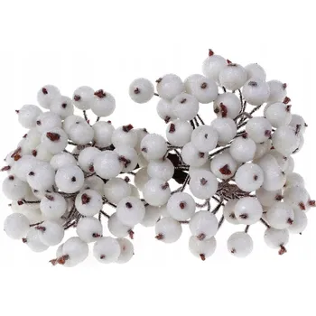 Vánoční dekorace Mrazivě Bílá Jeřabina Kuličky Vánoční Baňky Zmrazené na Vánoční Stromek Aranžmá 120ks