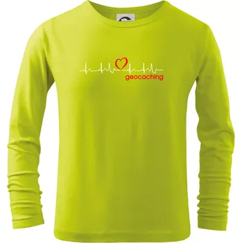 Chlapecké tričko Moje srdce bije pro Geocaching -text - Triko dětské Long Sleeve - 146 cm/10 let ( Limetková )